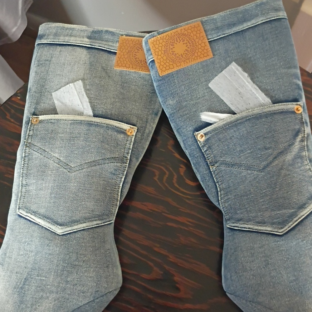 Cape Robbin Light Blue Denim Knee-High Stiletto Boots W/Pockets - Picture 8 of 10
